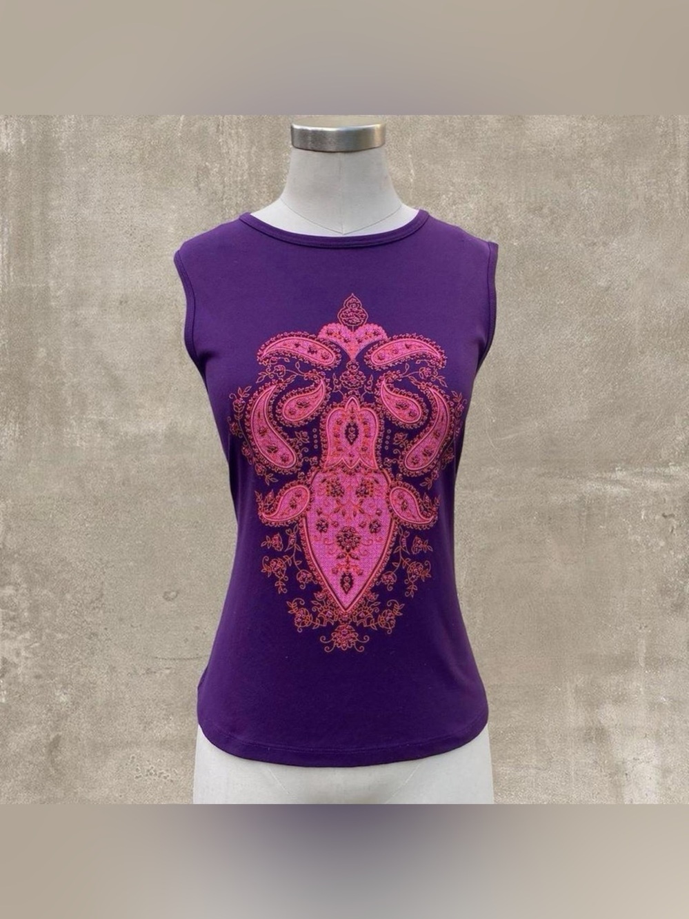 Rampage Paisley Graphic Beaded Tank Top in Purple Size Large